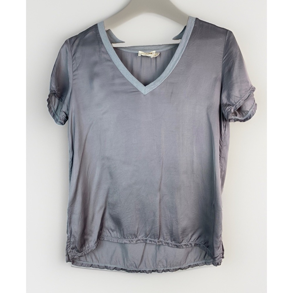 Nation Los Angeles Women's XS Gray Silky Viscose Short Sleeve V-Neck Top